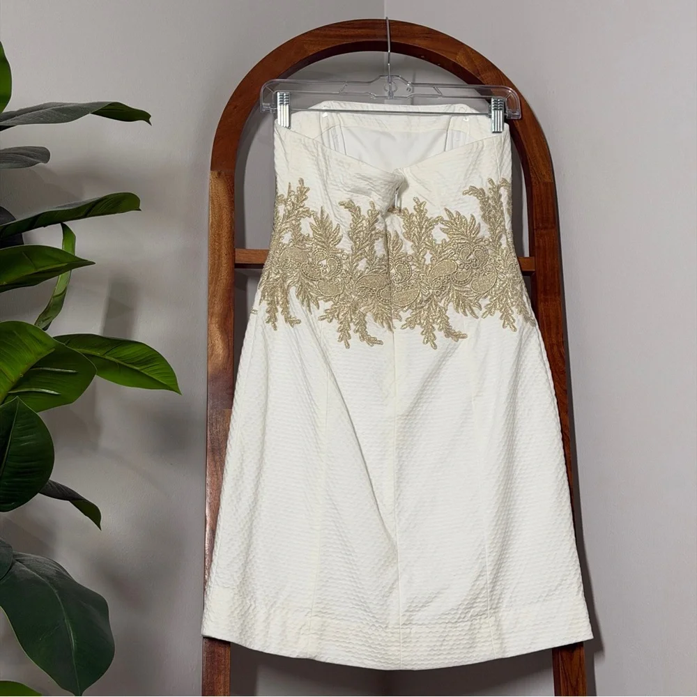 Lilly Pulitzer 0 Kade Strapless Dress in Resort White With Gold Embroidery - Picture 3 of 10